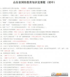 山东国防教协会常识竞赛初中考试答案